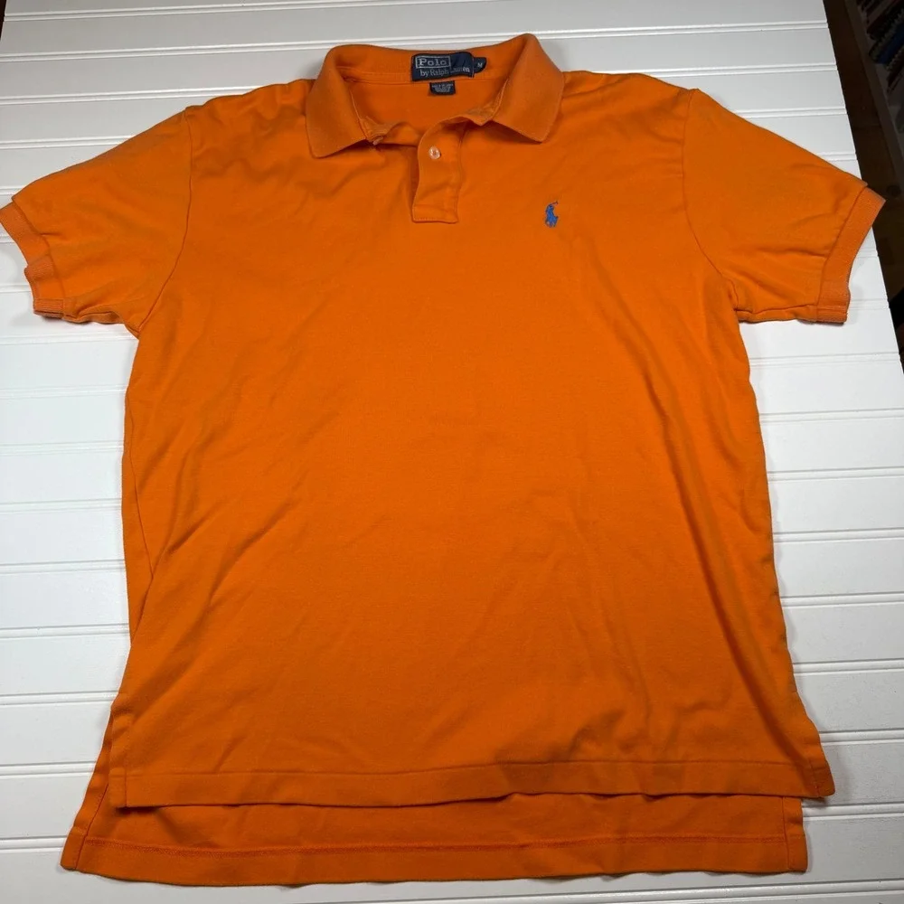 Polo Ralph Lauren Mens Orange Short Sleeve Cotton Polo Shirt Blue Pony Size M